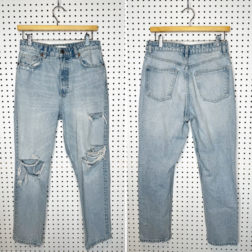 Zara | High Rise Light Wash Jeans w/ Distressing 4365/266/406/40 Sz. 8